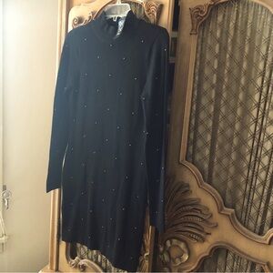 Forever 21 Sweater Black Short Medium Dress Open Back BEADS New